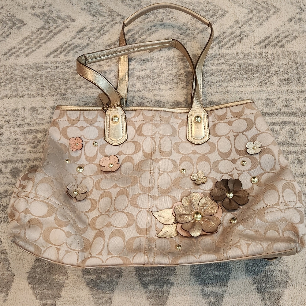 Gold Floral Coach Handbag